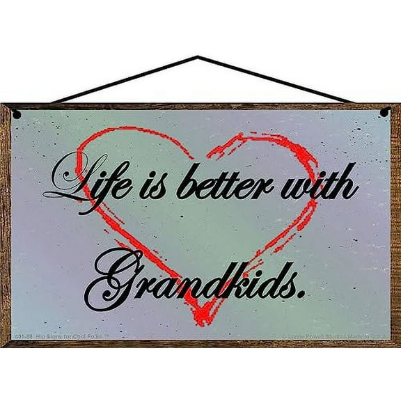 5x8 Vintage Style Sign - Life Is Better With Grandkids, With Red Heart, Sentimental Wall Art Home Décor Gift for Grandparents, Grandma and Grandpa