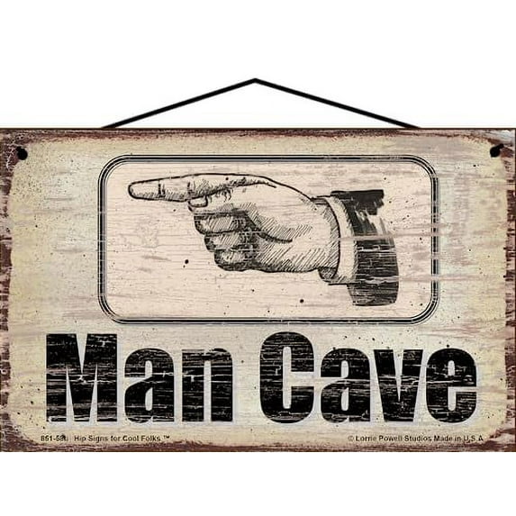 5x8 Vintage Style Sign Pointing to the Left Saying "Man Cave" - Decorative Classic Directional Wall Decor for Home Bar, Game Room or Bachelor Pad, Gift for Father's Day