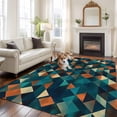thumbnail image 1 of 5x8 Washable Area Rug, Abstract Check Texture Non-Slip Large Rectangle Rug for Living Room Dining Room, Orange Green Blue Check Indoor Floor Mat for Home Decor, 1 of 9