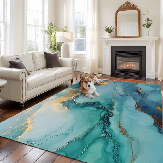 5x8 Washable Area Rug, Abstract Flow Art Non-Slip Large Rectangle Rug ...