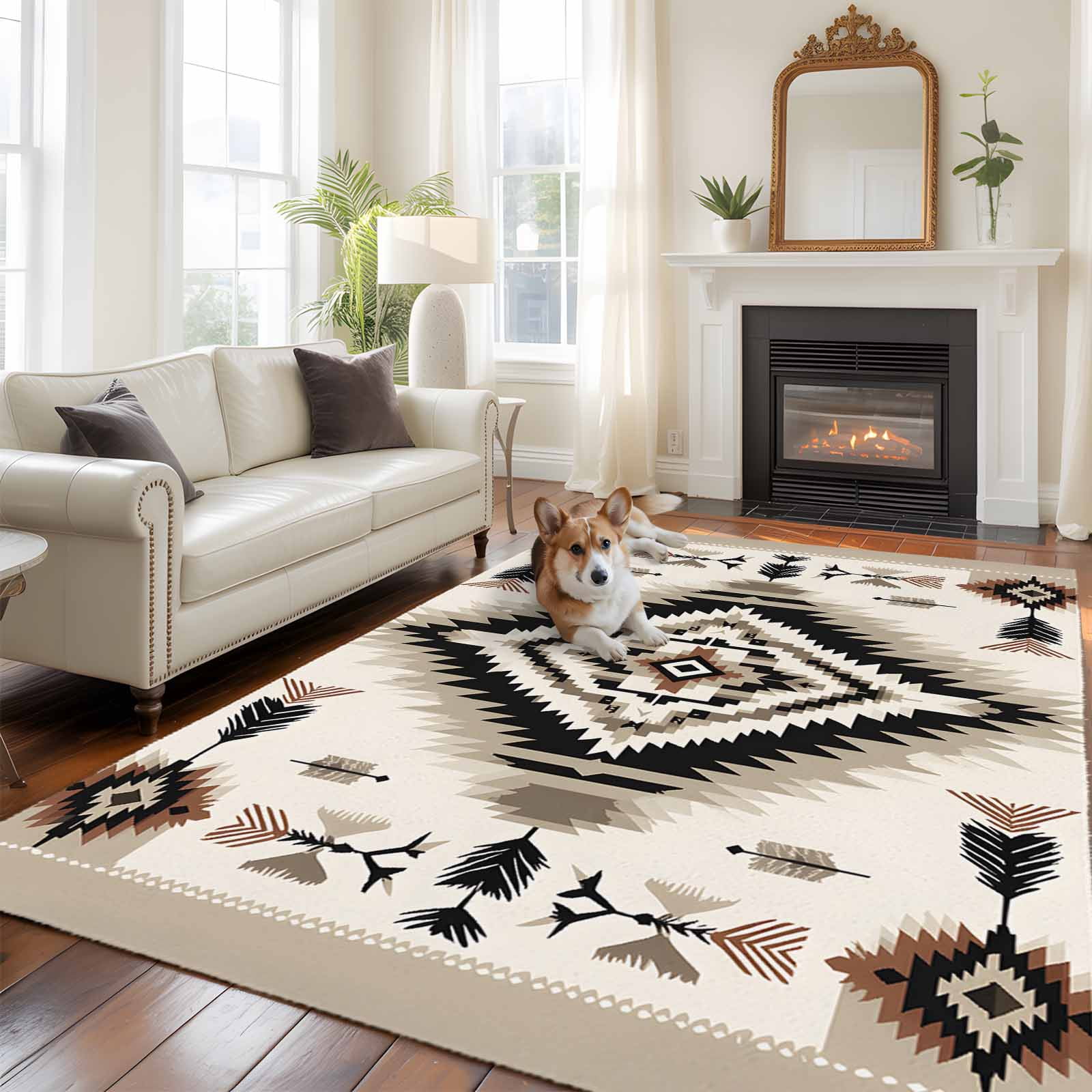 5x8 Washable Area Rug, Abstract Weaving Pattern Non-Slip Large ...