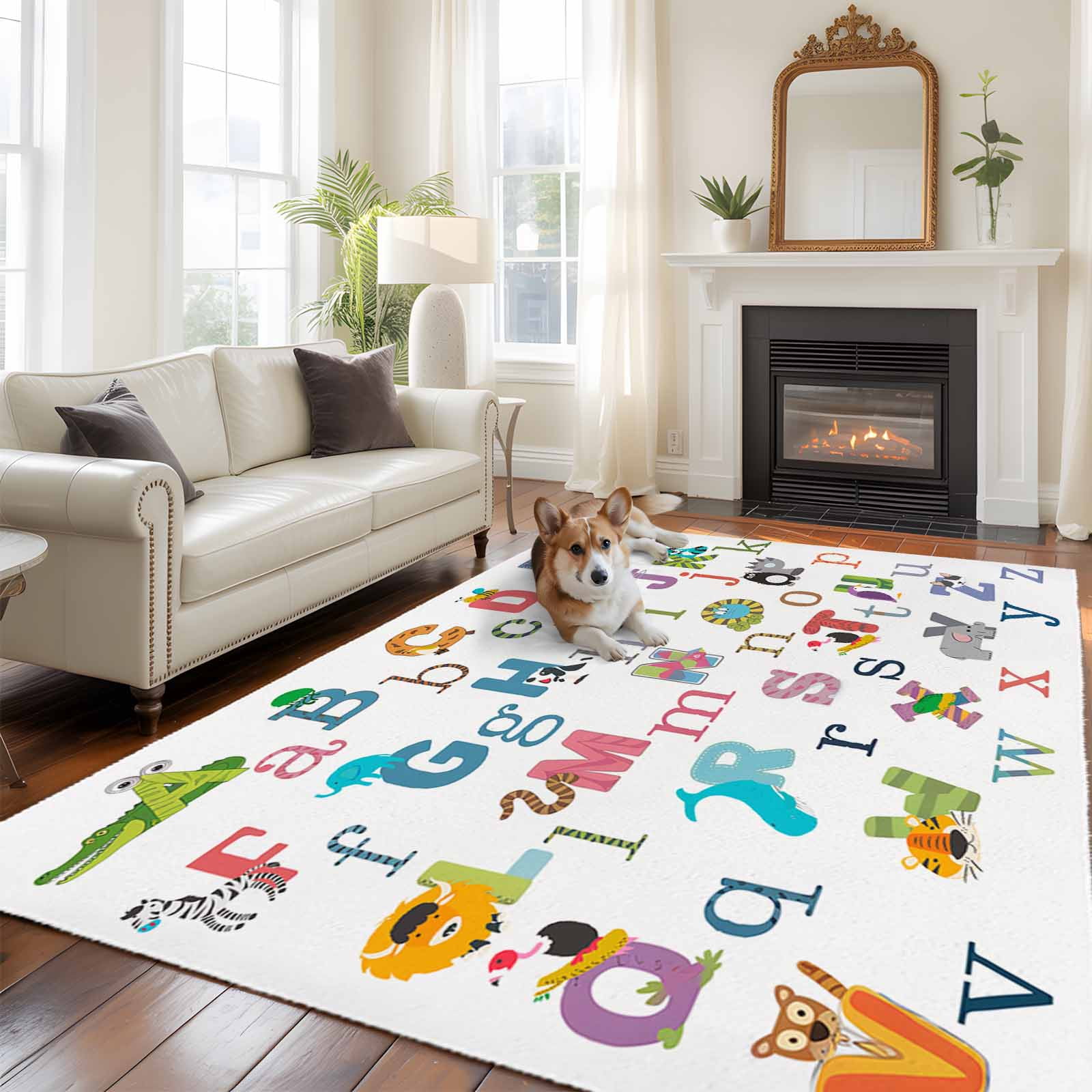 5x8 Washable Area Rug, Alphabet Letter Non-Slip Large Rectangle Rug for ...