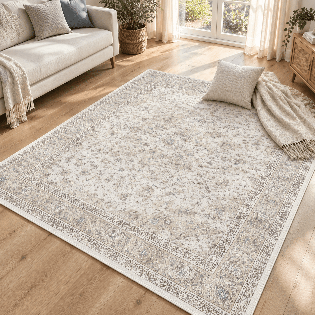 5x8 Washable Area Rug Beige Grey Non Slip Vintcarpet - Walmart.com