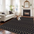 thumbnail image 1 of 5x8 Washable Area Rug, Black Geometric Non-Slip Large Rectangle Rug for Living Room Dining Room, Gold Lines Herringbone Abstract Art Indoor Floor Mat for Home Decor, 1 of 9