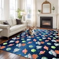 thumbnail image 1 of 5x8 Washable Area Rug, Cartoon Spacecraft Non-Slip Large Rectangle Rug for Living Room Dining Room, Green Red Planet Abstract Earth Blue Sky Indoor Floor Mat for Home Decor, 1 of 9