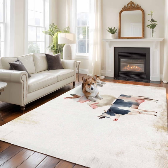 5x8 Washable Area Rug, Farm Animal Non-Slip Large Rectangle Rug for ...