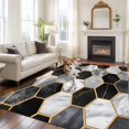 thumbnail image 1 of 5x8 Washable Area Rug, Geometric Pattern Non-Slip Large Rectangle Rug for Living Room Dining Room, Black Gary Hexagon Collage Art Indoor Floor Mat for Home Decor, 1 of 9