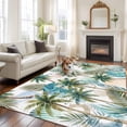 thumbnail image 1 of 5x8 Washable Area Rug, Summer Palm Tree Non-Slip Large Rectangle Rug for Living Room Dining Room, Vintage Green Coconut Tree Botanical Tropical Leaf Indoor Floor Mat for Home Decor, 1 of 9