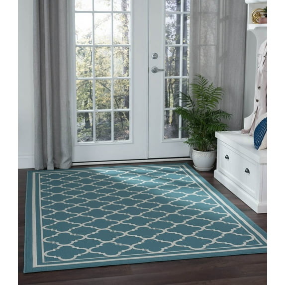 5x8 Water Resistant, Indoor Outdoor Rugs for Patios, Front Door Entry, Entryway, Deck, Porch, Balcony | Outside Area Rug for Patio | Aqua, Moroccan Tile | Size: 5'3'' x 7'3''