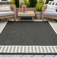thumbnail image 1 of 5x8 Water Resistant, Indoor Outdoor Rugs for Patios, Front Door Entry, Entryway, Deck, Porch, Balcony | Outside Area Rug for Patio | Black, Striped Border | Size: 5'3'' x 7'3'', 1 of 8