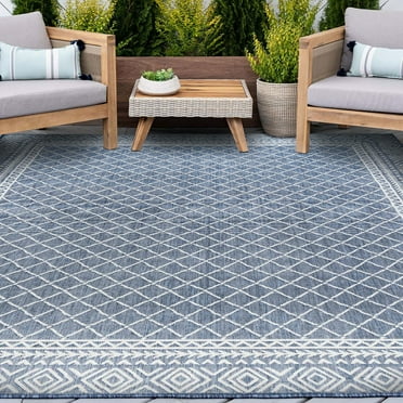 5x8 Water Resistant, Indoor Outdoor Rugs for Patios, Front Door Entry, Entryway, Deck, Porch, Balcony | Outside Area Rug for Patio | Blue, Diamond | Size: 5'3'' x 7'3''