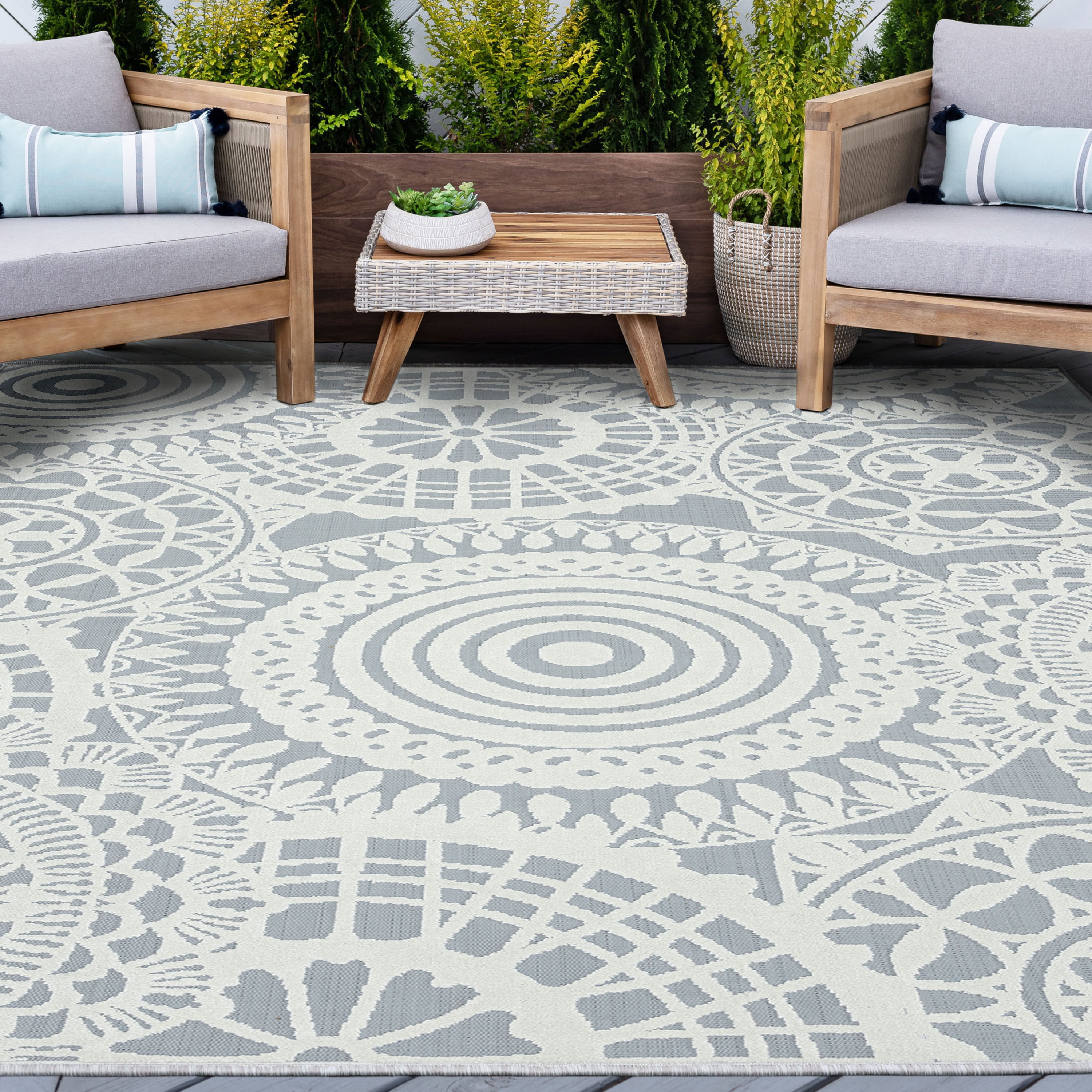 5x8 Water Resistant, Indoor Outdoor Rugs for Patios, Front Door Entry, Entryway, Deck, Porch, Balcony | Outside Area Rug for Patio | Blue, Geometric | Size: 5'3'' x 7'3''