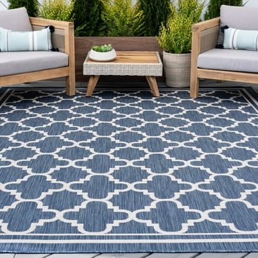 5x8 Water Resistant, Indoor Outdoor Rugs for Patios, Front Door Entry, Entryway, Deck, Porch, Balcony | Outside Area Rug for Patio | Blue, Geometric | Size: 5'3'' x 7'3''