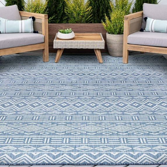 5x8 Water Resistant, Indoor Outdoor Rugs for Patios, Front Door Entry, Entryway, Deck, Porch, Balcony | Outside Area Rug for Patio | Blue, Moroccan | Size: 5'3'' x 7'3''