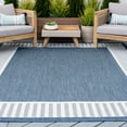 thumbnail image 1 of 5x8 Water Resistant, Indoor Outdoor Rugs for Patios, Front Door Entry, Entryway, Deck, Porch, Balcony | Outside Area Rug for Patio | Blue, Striped Border | Size: 5'3'' x 7'3'', 1 of 8
