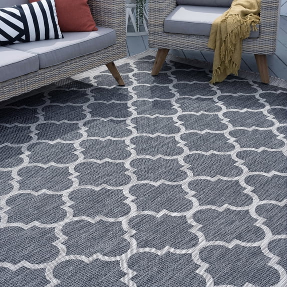 5x8 Water Resistant, Indoor Outdoor Rugs for Patios, Front Door Entry, Entryway, Deck, Porch, Balcony | Outside Area Rug for Patio | Charcoal, Geometric | Size: 5'3'' x 7'3''