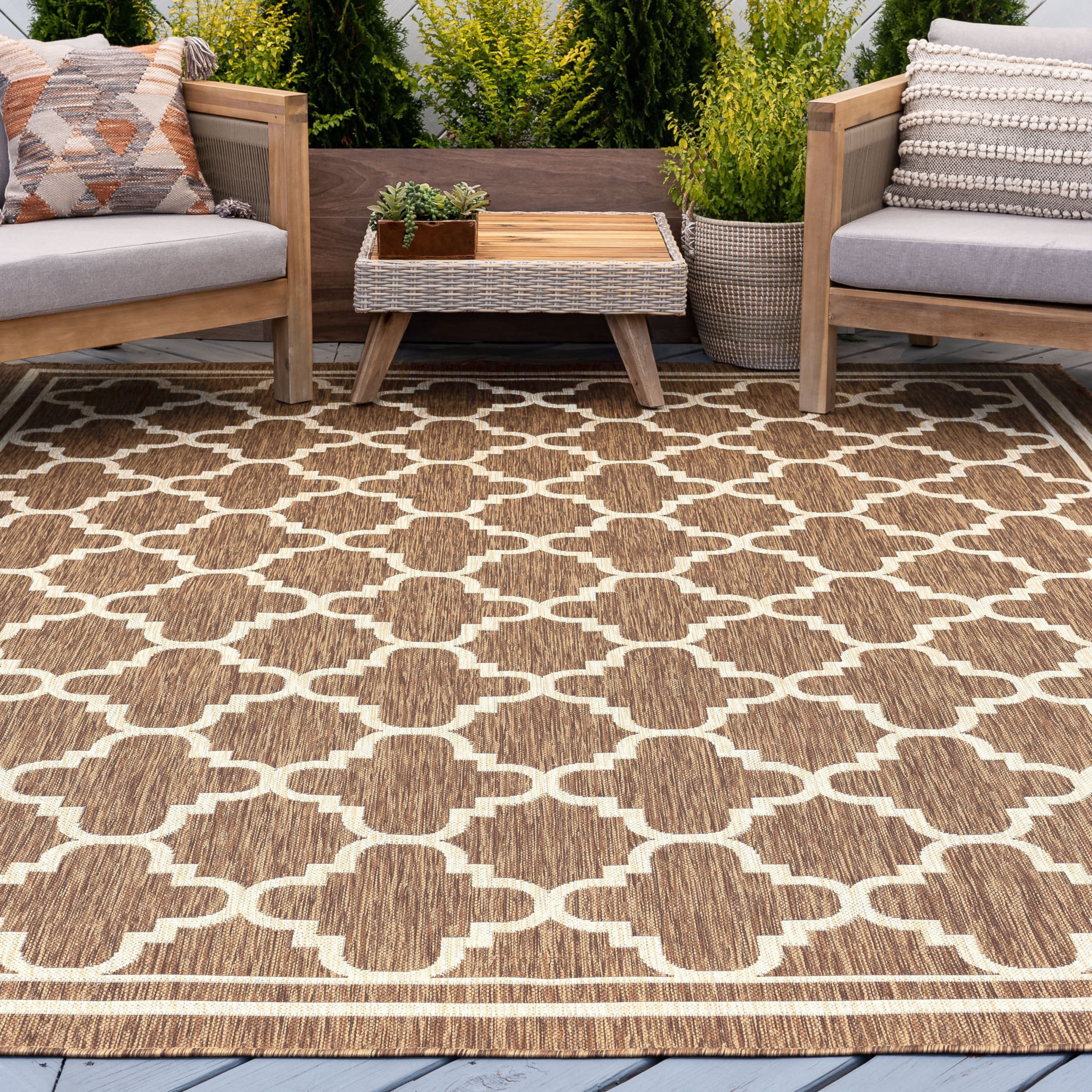 5x8 Water Resistant, Indoor Outdoor Rugs for Patios, Front Door Entry, Entryway, Deck, Porch, Balcony | Outside Area Rug for Patio | Gold, Geometric | Size: 5'3'' x 7'3''