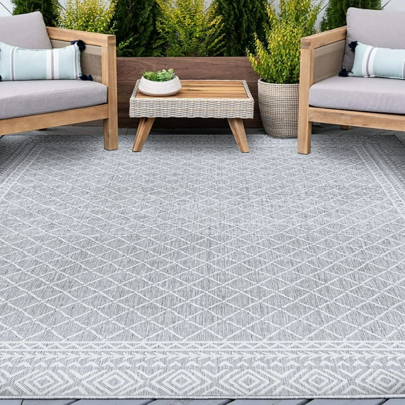 5x8 Water Resistant, Indoor Outdoor Rugs for Patios, Front Door Entry, Entryway, Deck, Porch, Balcony | Outside Area Rug for Patio | Gray, Diamond | Size: 5'3'' x 7'3''