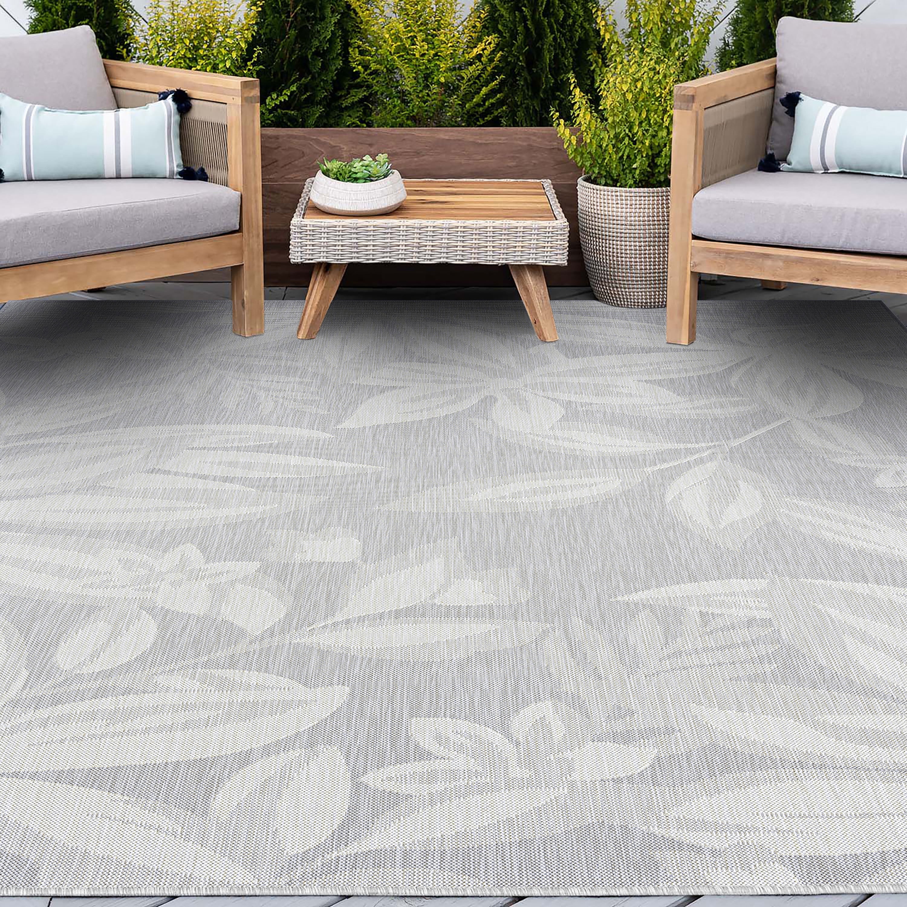 5x8 Water Resistant, Indoor Outdoor Rugs for Patios, Front Door Entry, Entryway, Deck, Porch, Balcony | Outside Area Rug for Patio | Gray, Floral | Size: 5'3'' x 7'3''