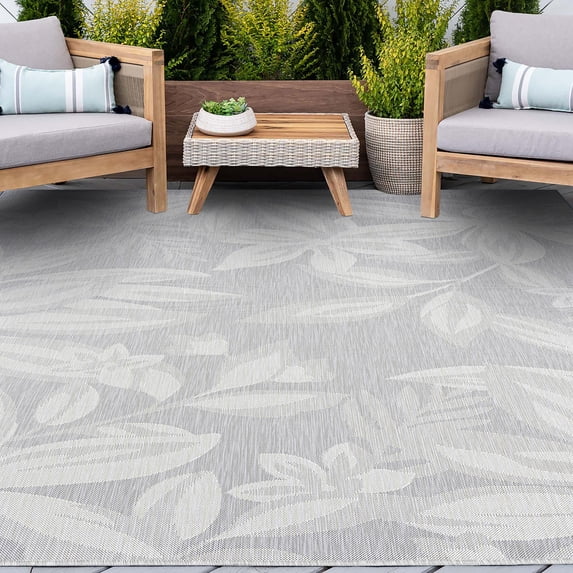 5x8 Water Resistant, Indoor Outdoor Rugs for Patios, Front Door Entry, Entryway, Deck, Porch, Balcony | Outside Area Rug for Patio | Gray, Floral | Size: 5'3'' x 7'3''