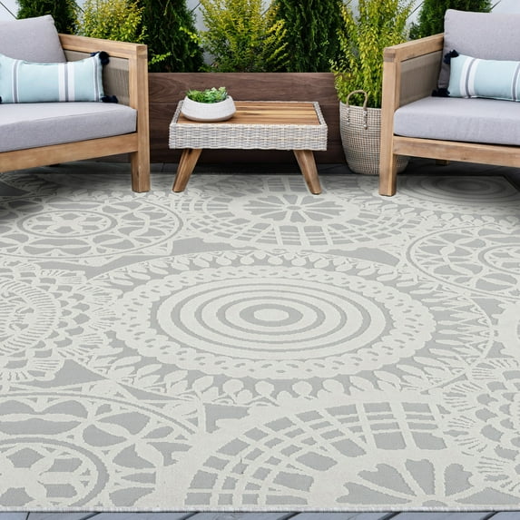 5x8 Water Resistant, Indoor Outdoor Rugs for Patios, Front Door Entry, Entryway, Deck, Porch, Balcony | Outside Area Rug for Patio | Gray, Geometric | Size: 5'3'' x 7'3''