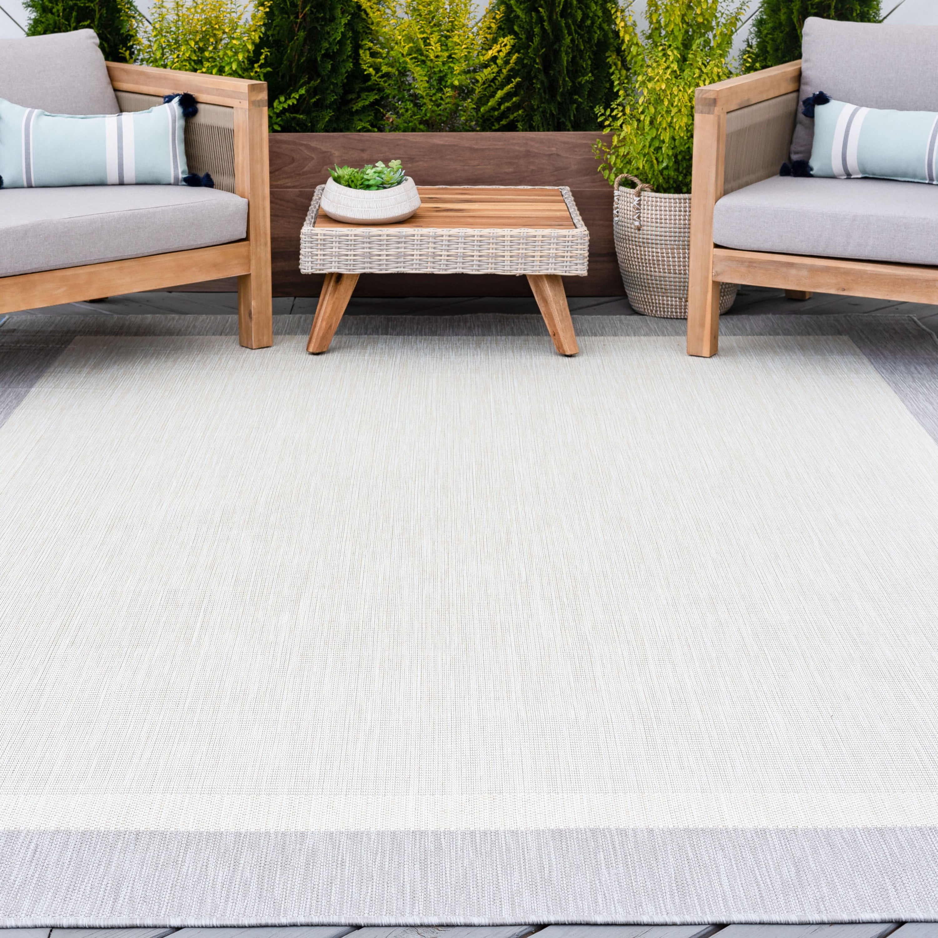 5x8 Water Resistant, Indoor Outdoor Rugs for Patios, Front Door Entry, Entryway, Deck, Porch, Balcony | Outside Area Rug for Patio | Gray, Solid Border | Size: 5'3'' x 7'3''