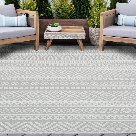 5x8 Water Resistant, Indoor Outdoor Rugs for Patios, Front Door Entry, Entryway, Deck, Porch, Balcony | Outside Area Rug for Patio | Gray, Stripe | Size: 5'3'' x 7'3''