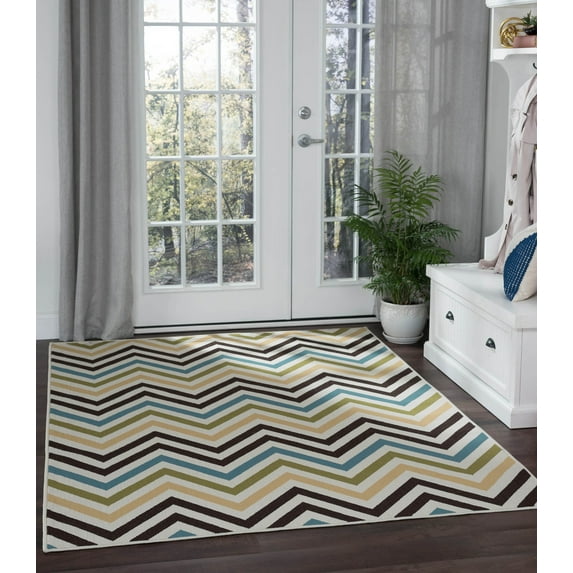 5x8 Water Resistant, Indoor Outdoor Rugs for Patios, Front Door Entry, Entryway, Deck, Porch, Balcony | Outside Area Rug for Patio | Multi-Color, Chevron | Size: 5'3'' x 7'3''