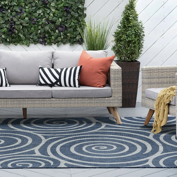 5x8 Water Resistant, Indoor Outdoor Rugs for Patios, Front Door Entry, Entryway, Deck, Porch, Balcony | Outside Area Rug for Patio | Navy, Geometric | Size: 5'3'' x 7'3''