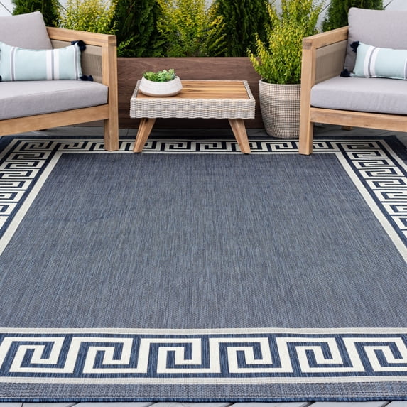 5x8 Water Resistant, Indoor Outdoor Rugs for Patios, Front Door Entry, Entryway, Deck, Porch, Balcony | Outside Area Rug for Patio | Navy, Greek Key | Size: 5'3'' x 7'3''