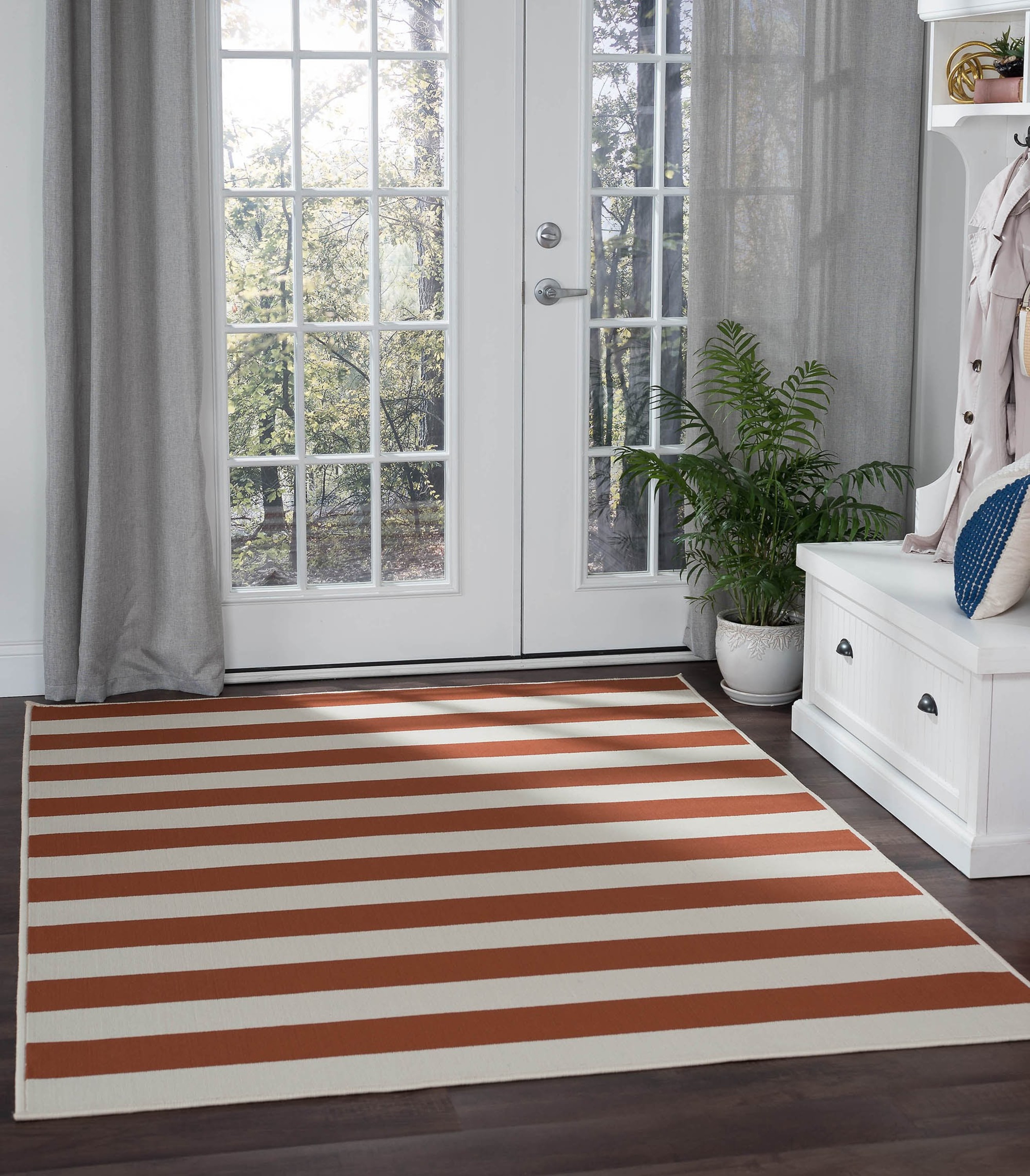 5x8 Water Resistant, Indoor Outdoor Rugs for Patios, Front Door Entry, Entryway, Deck, Porch, Balcony | Outside Area Rug for Patio | Terra, Stripe | Size: 5'3'' x 7'3''