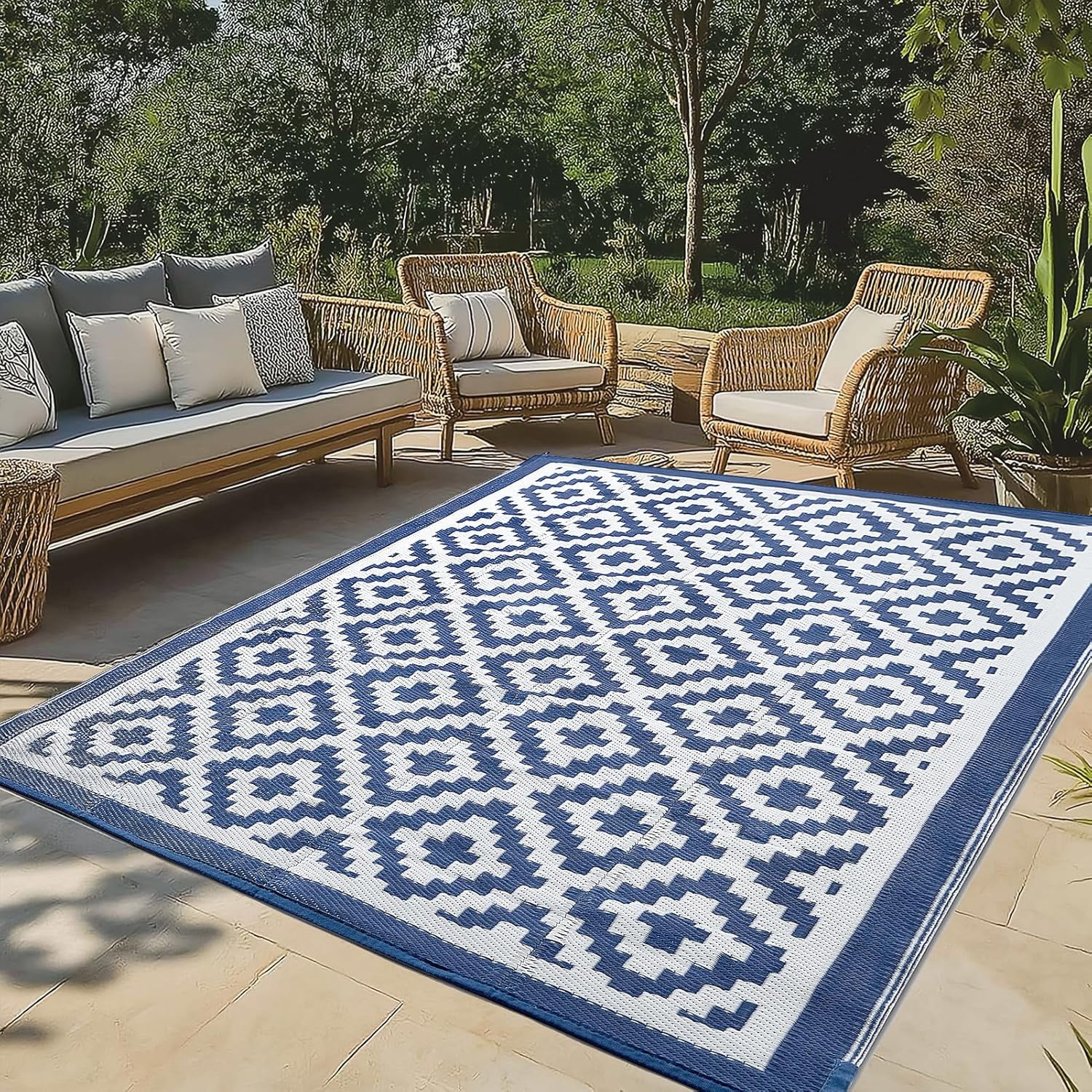5x8 ft Outdoor Rug Waterproof, Plastic Straw Patio Carpet - UV ...
