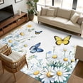 thumbnail image 1 of 5x8Ft Area Rugs Butterfly Spring Floral Non-Skid Rubber Backing Large Rectangle Rugs - Living Room Bedroom Home Office, Daisy Flowers Botanical Country Indoor Floor Mat Carpets Washable Rug, 1 of 9