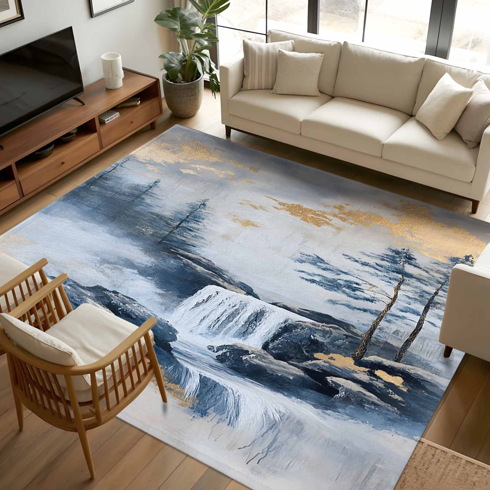 5x8Ft Area Rugs Navy Blue Mountain Non-Skid Rubber Backing Large ...