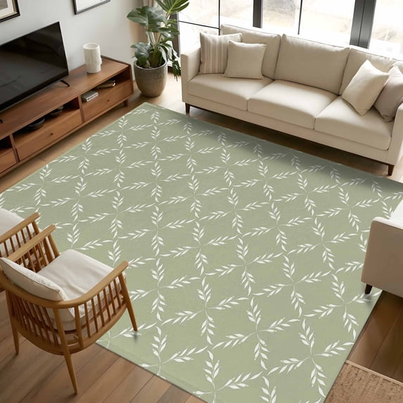 5x8Ft Area Rugs Sage Green Non-Skid Rubber Backing Large Rectangle Rugs - Living Room Bedroom Home Office, Geometric Flower Leaf Diamond Plaid Retro Indoor Floor Mat Carpets Washable Rug