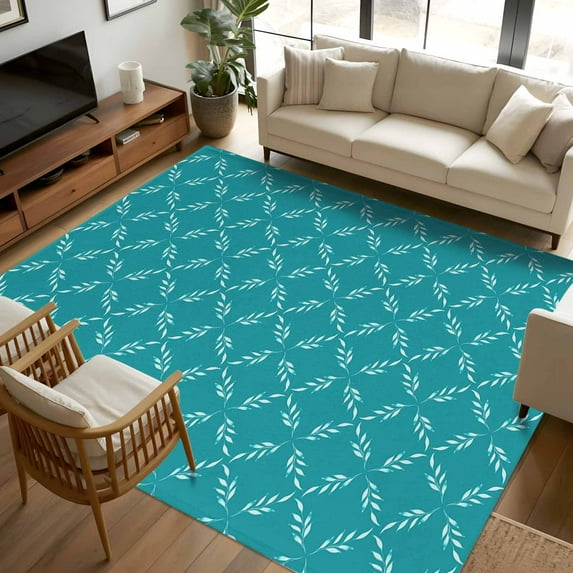 5x8Ft Area Rugs Teal Morocco Non-Skid Rubber Backing Large Rectangle Rugs - Living Room Bedroom Home Office, Geometric Leaf Diamond Lattice Abstract Indoor Floor Mat Carpets Washable Rug