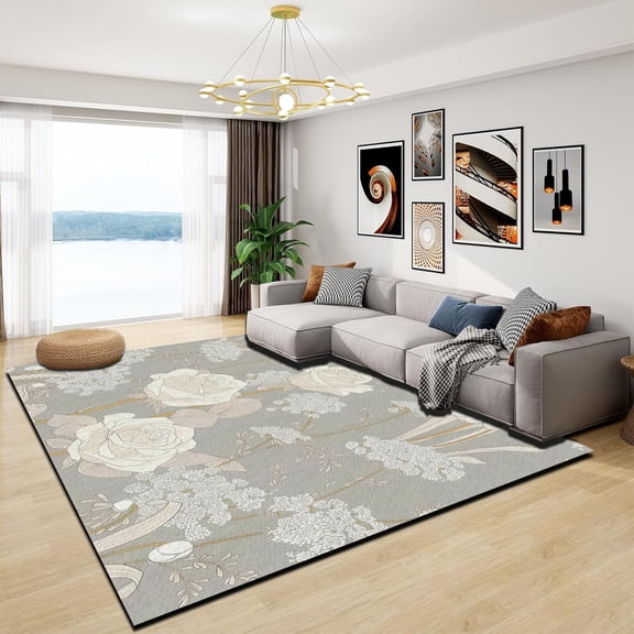 5x8ft Colorful Floral Area Rug Door Mat Boho Flower Retro Entryway Mats Non-Slip Washable Rugs Vintage Bohemia Floor Carpet Decor For Kitchen Indoor Living Room Bedroom, Cream