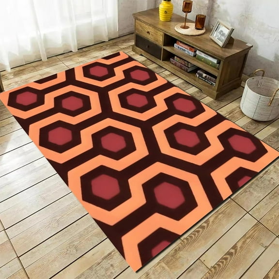 5x8ft Mid-Century Abstract Art Crystal Velvet Area Rugs, Modern Style Hexagon Pattern Rugs, Low Pile Stain Resistant Carpet For Bedrooms, Living Rooms