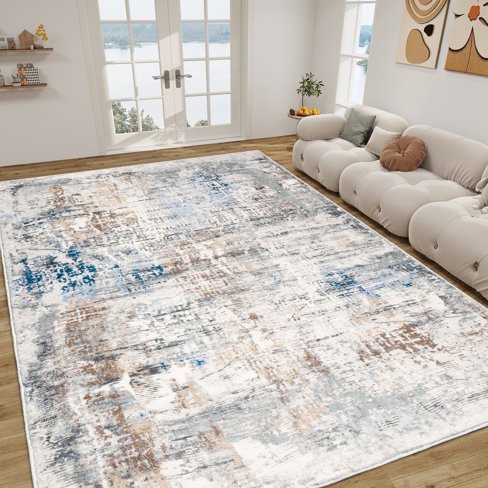 5.3x8ft Area Rug for Living Room Washable Rug for Bedroom Kitchen Dining Room Rugs Non-Slip Home Decor Carpet Faux Wool Rug Morden Art Ultra Soft Area Rug