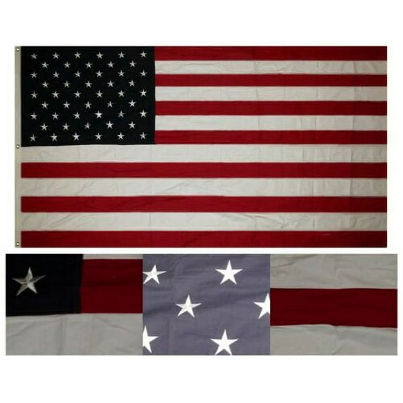 5x9.5 ft Embroidered Sewn USA Stars and Stripes 100% Cotton Casket Burial Flag