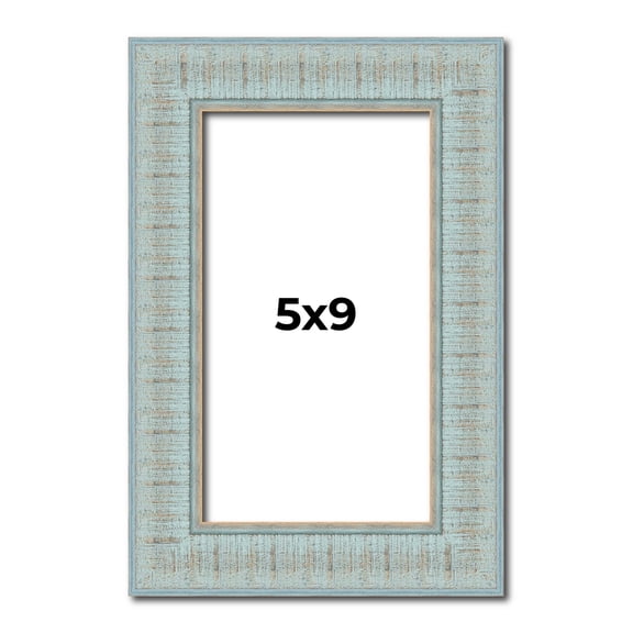 5x9 Frame Blue Teal Distressed Solid Wood Picture Frame | 1.625 Inch Moulding Width | Sonoma Blue
