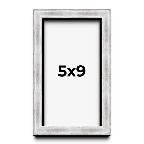 5x9 Frame Brushed Silver Solid Wood Picture Frame | 0.75 Inch Moulding Width | Rabbet Depth 0.75