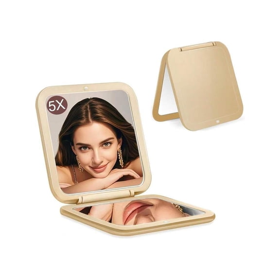5xKhaki 5X Magnifying Compact Face Mirror - Khaki Goldtone Finish