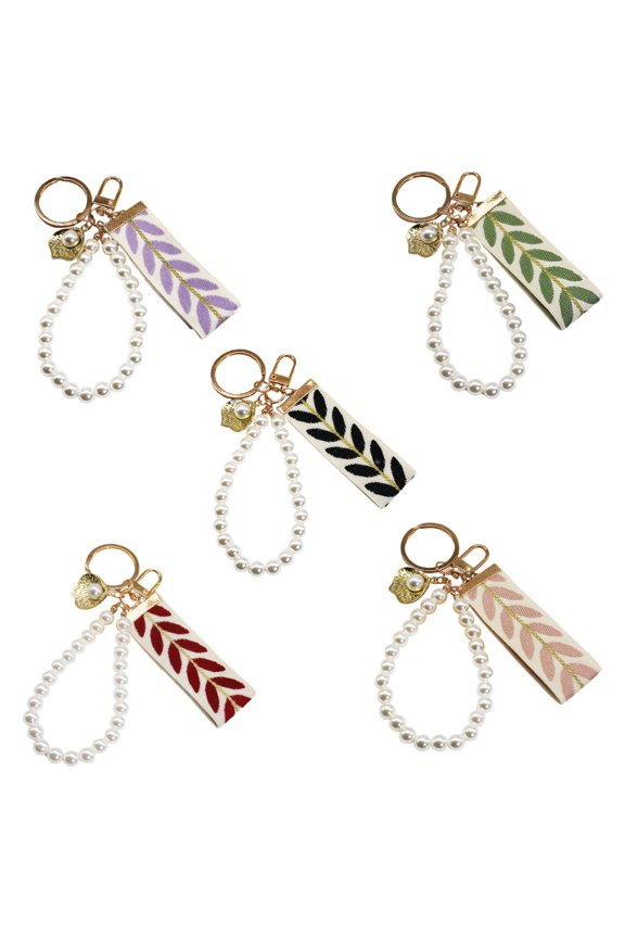 5xPortable Leaf Themed Key Holder Soft Textile Construction Keychain Decoration