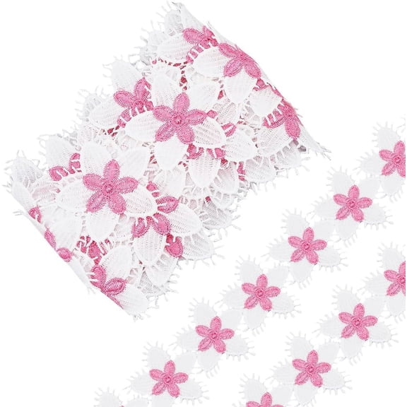 5yards Flower Polyester Eyelash Lace Trim Ribbon Clothes Accessories Hot Pink 2-3/8 inch(60mm)