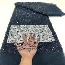 5yd African Sequin Lace Fabric - French Polyester Tulle w/ 3D Florals - For Weddings/Parties (Dry Clean Only, Multi-Color)