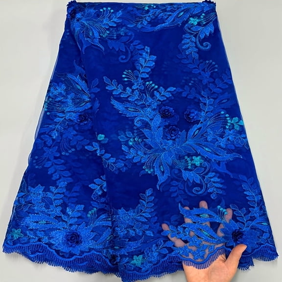 5yd French Floral 3D Lace Fabric - Polyester Tulle for Wedding/Dance - DIY Craft & Dressmaking (Dry Clean Only, Elegant Embroidery)