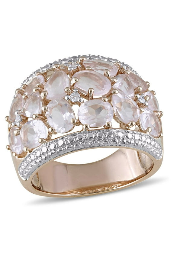 6.0 Carat (Ctw) Synthetic Rose Pink Quartz Ring in Rose Plated Sterling Silver with Accent Diamonds
