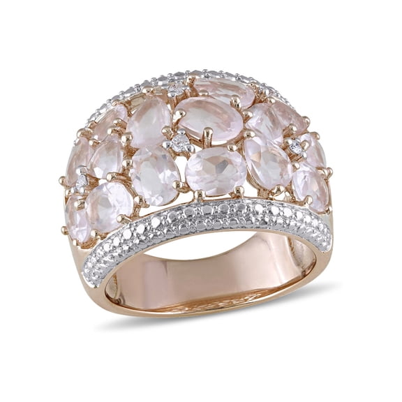 6.0 Carat (Ctw) Synthetic Rose Pink Quartz Ring in Rose Plated Sterling Silver with Accent Diamonds