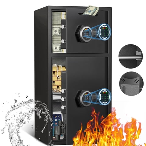 6.0 Cu ft Extra Large Home Safe Box Fireproof Waterproof, Digital Home Security Safe Box with Deposit Slot & Metal Storage Box, Soft Lining Money Safe with Backlit Keypad & Dual Alarm for Home Office